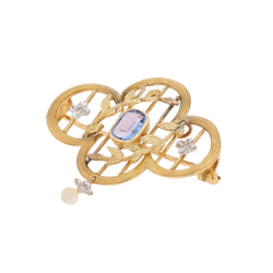 Broche Pendentif en or jaune, perle et diamants
