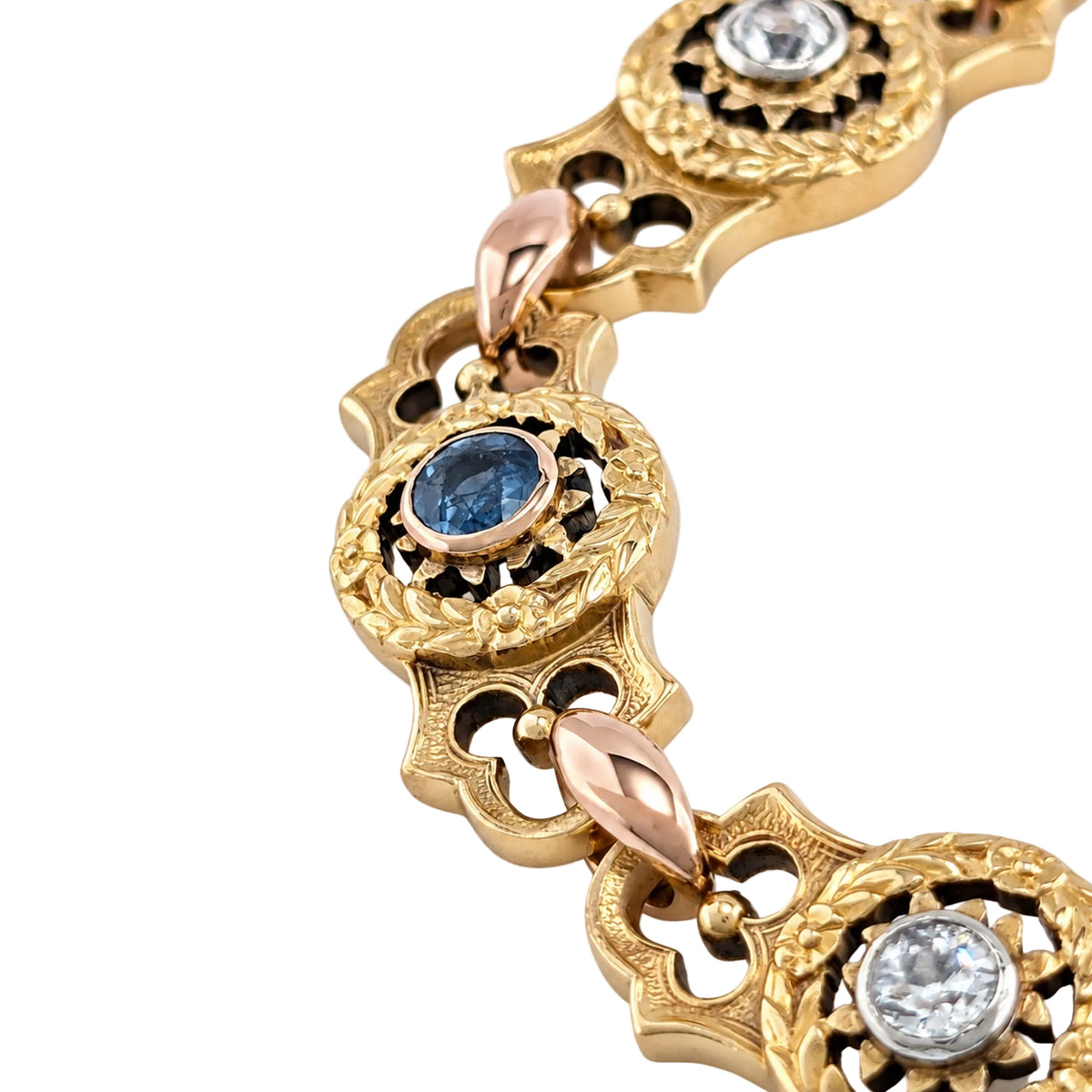 Yellow Gold Link Bracelet with Sapphires and Diamonds
