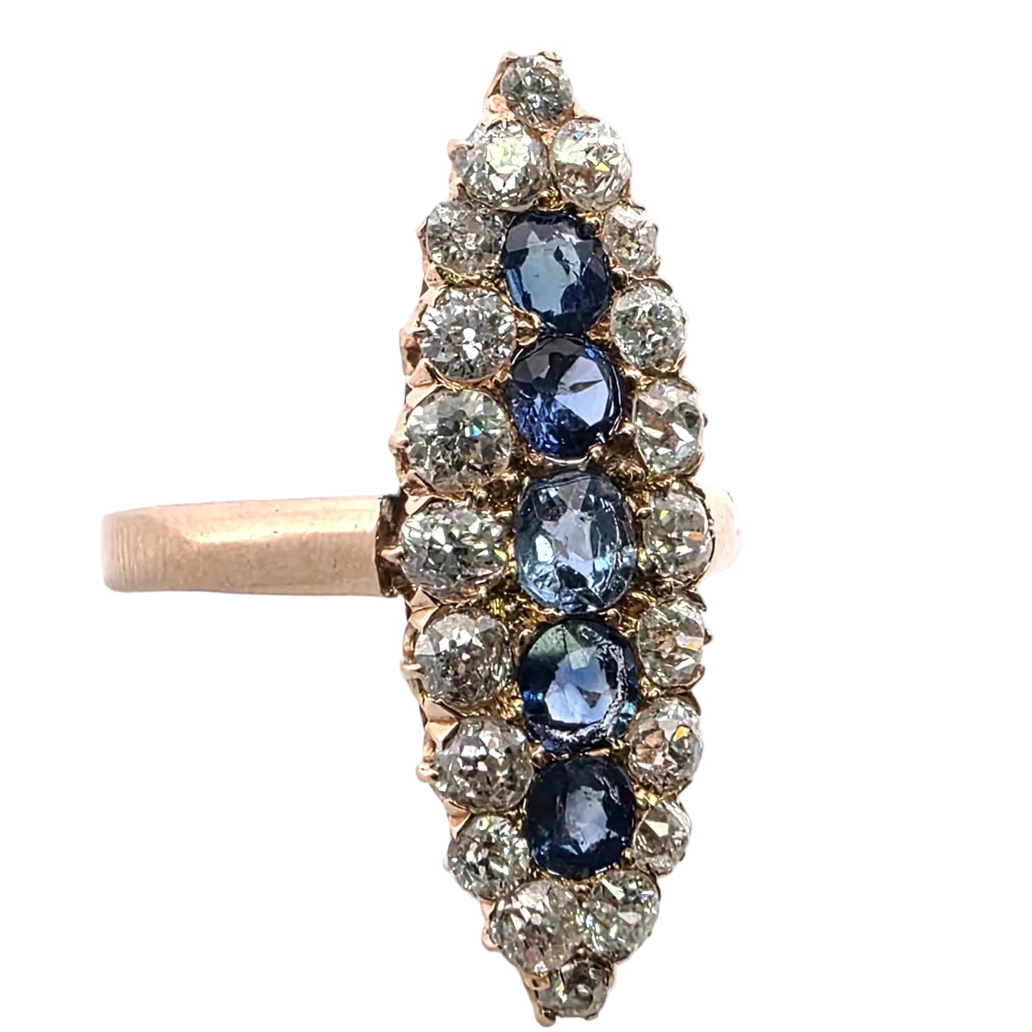 Marquise Ring in Yellow Gold, Sapphires, and Diamonds
