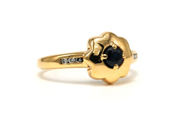 Yellow Gold Solitaire Ring with Sapphires and Diamonds