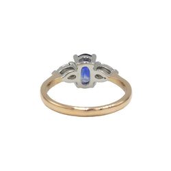 18K yellow gold ring with 750 diamonds and a 1.34 ct unheated Ceylon sapphire