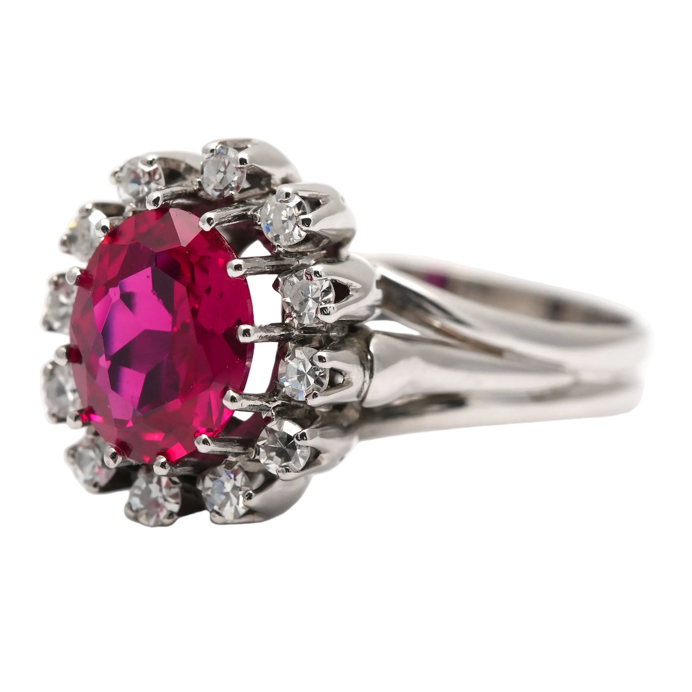 Entourage Ring in White Gold, Rubies, and Diamonds