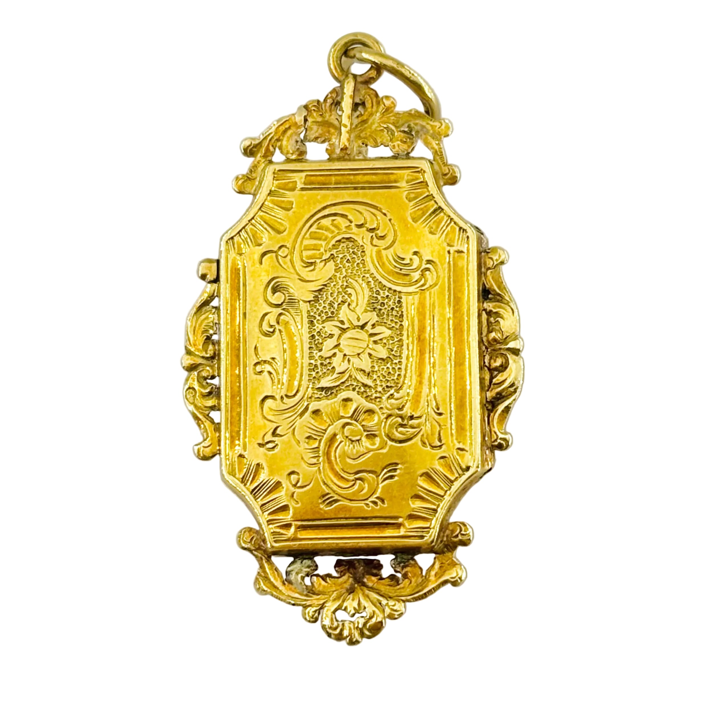 Yellow gold locket with pearls and emeralds