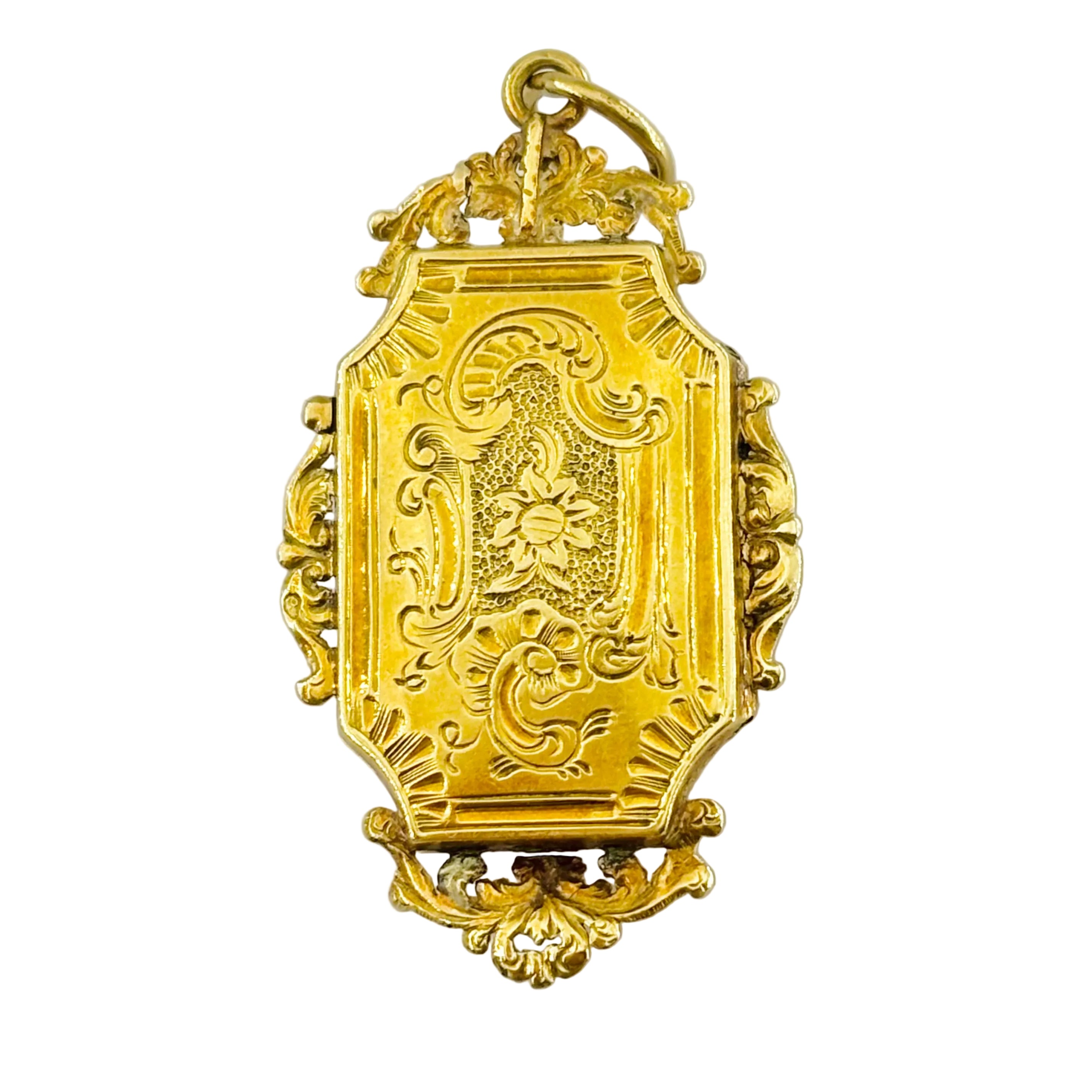 Yellow gold locket with pearls and emeralds