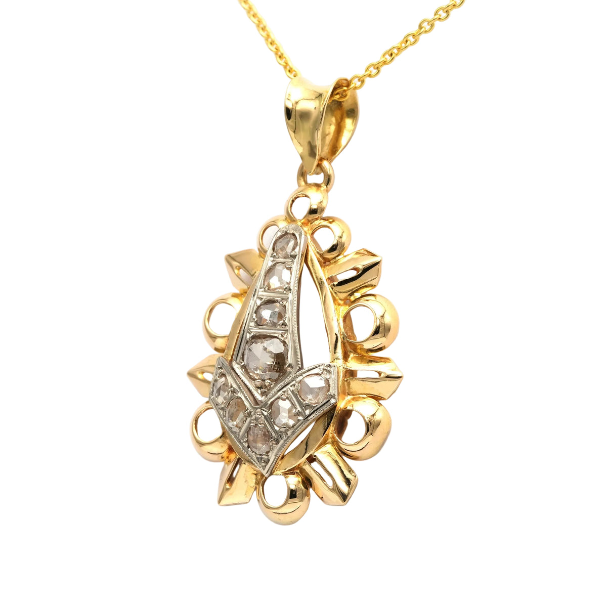 Pendant made of white gold, yellow gold, and diamonds