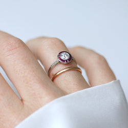 Art Deco Target Ring with Calibrated Diamonds and Rubies Set in White Gold and Platinum