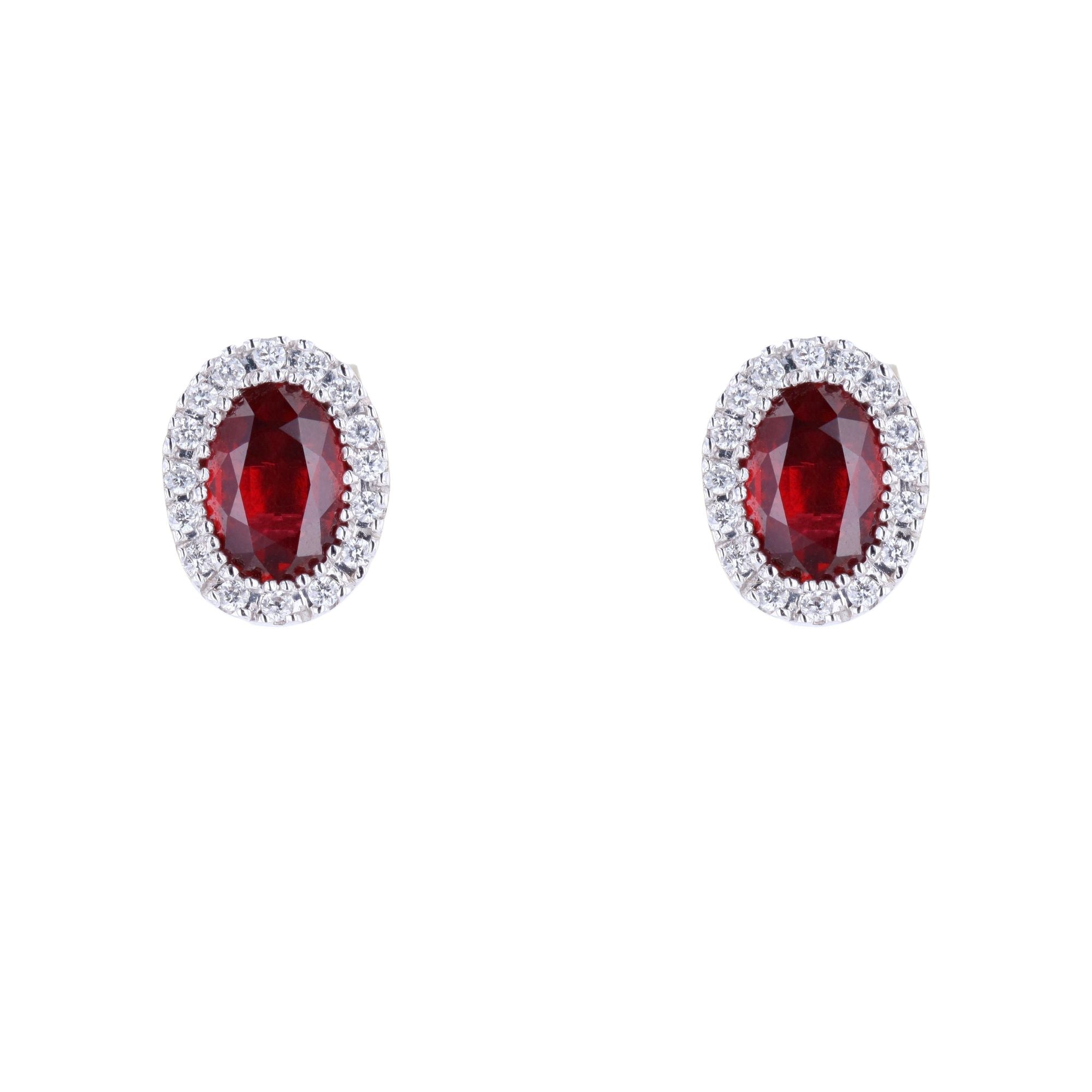 Boucles d'oreilles Puces en or blanc, rubis et diamants