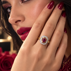 Cocktail Ring in Yellow Gold, Rubies, and Diamonds