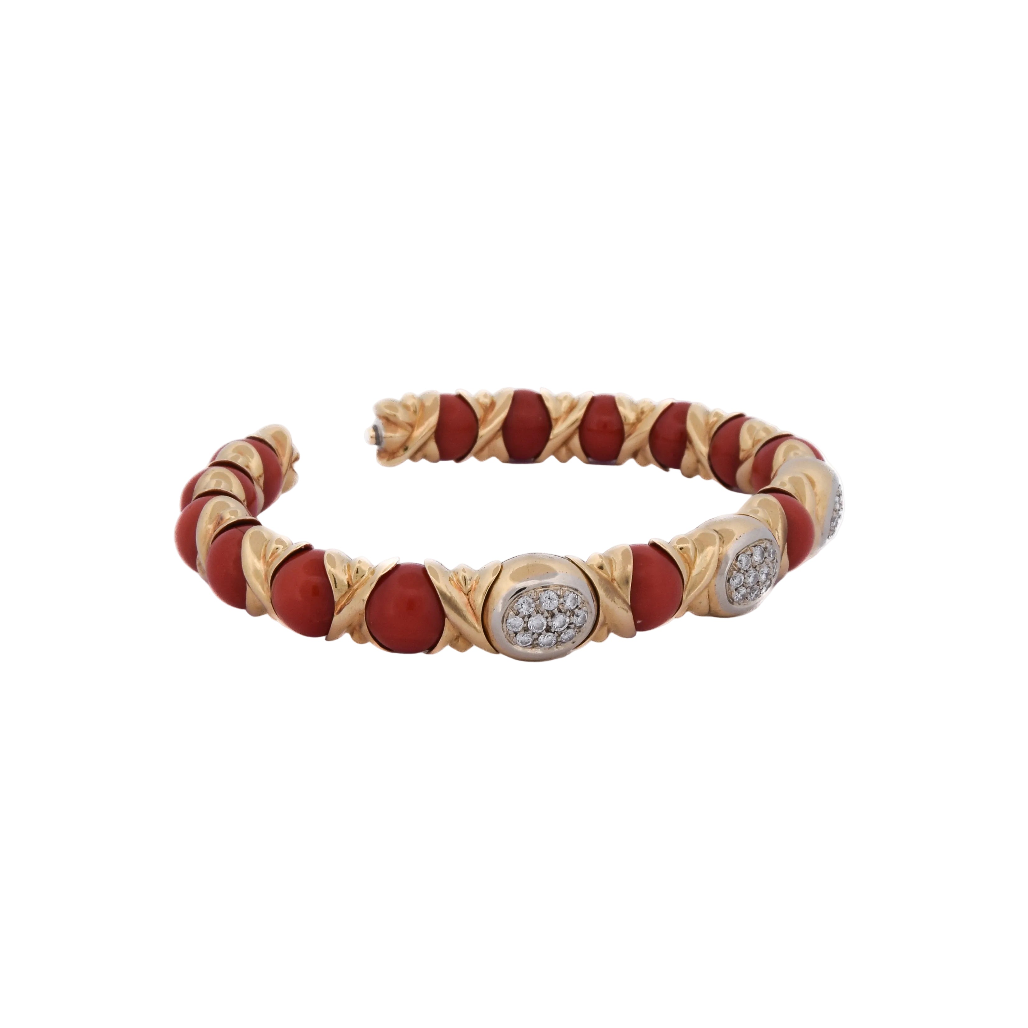 Bracelet Bangle CHANTECLER CAPRI in Yellow gold, Coral and Diamonds