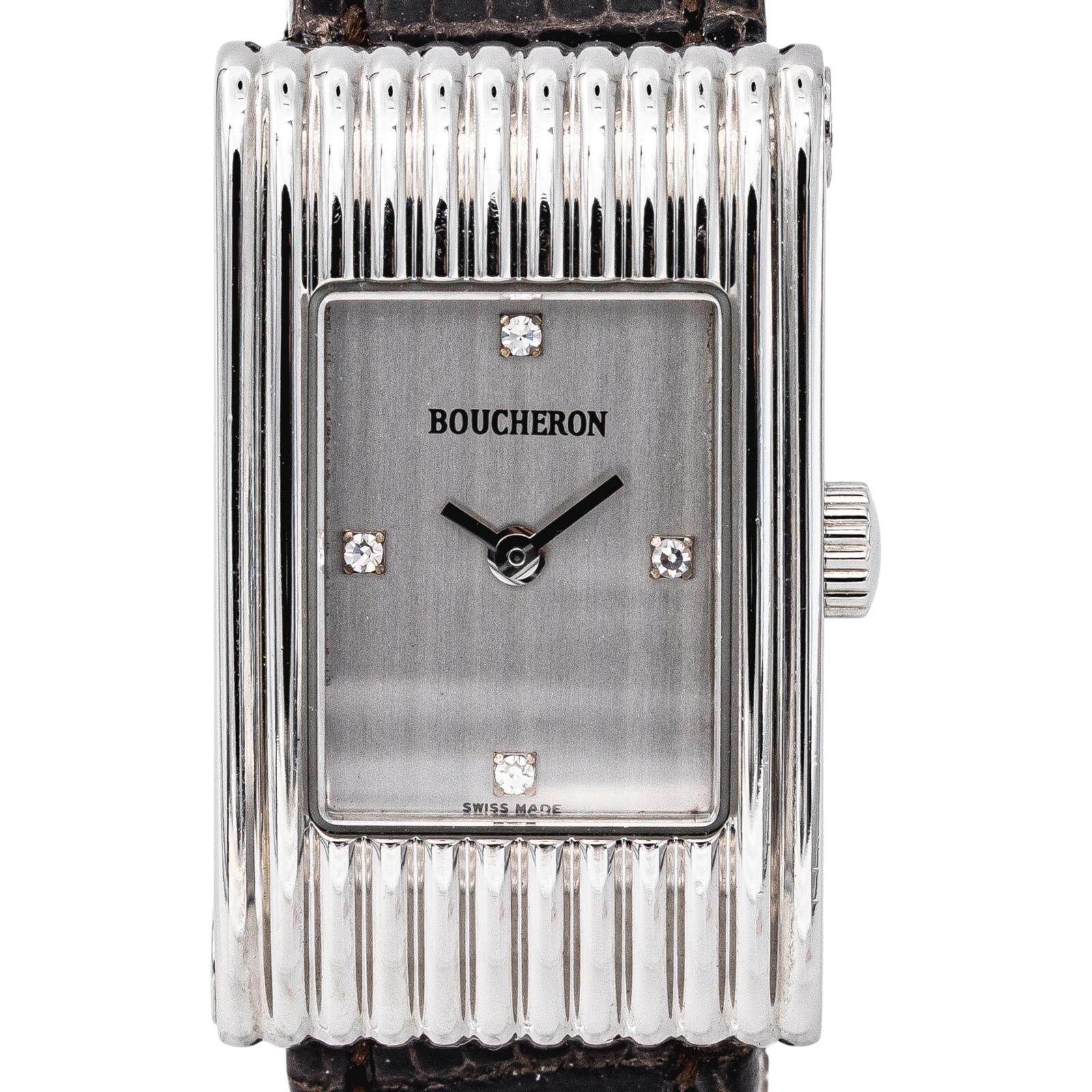 Montre BOUCHERON Reflet en acier, argent, cuir et diamants