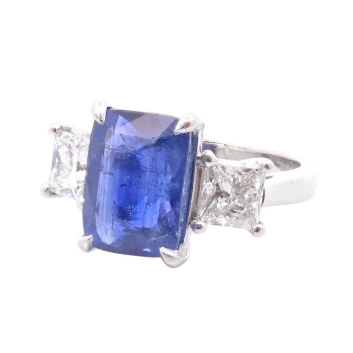 Trilogy Ring in Platinum, Sapphire, and Diamonds