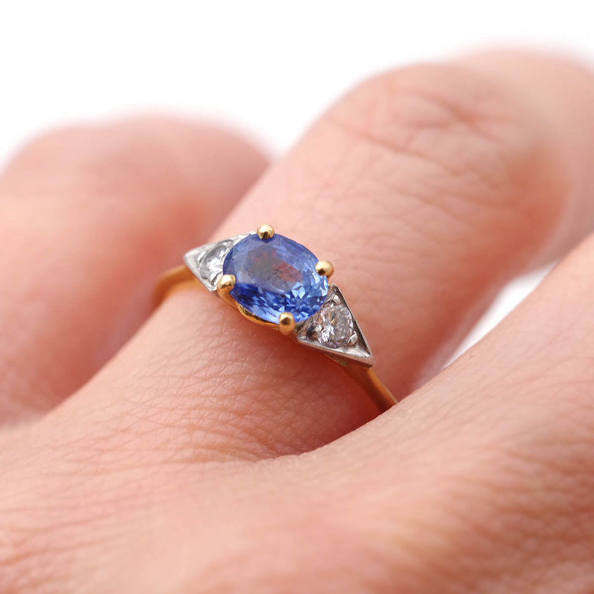 Trilogy Ring in Yellow Gold, Sapphire, and Diamonds