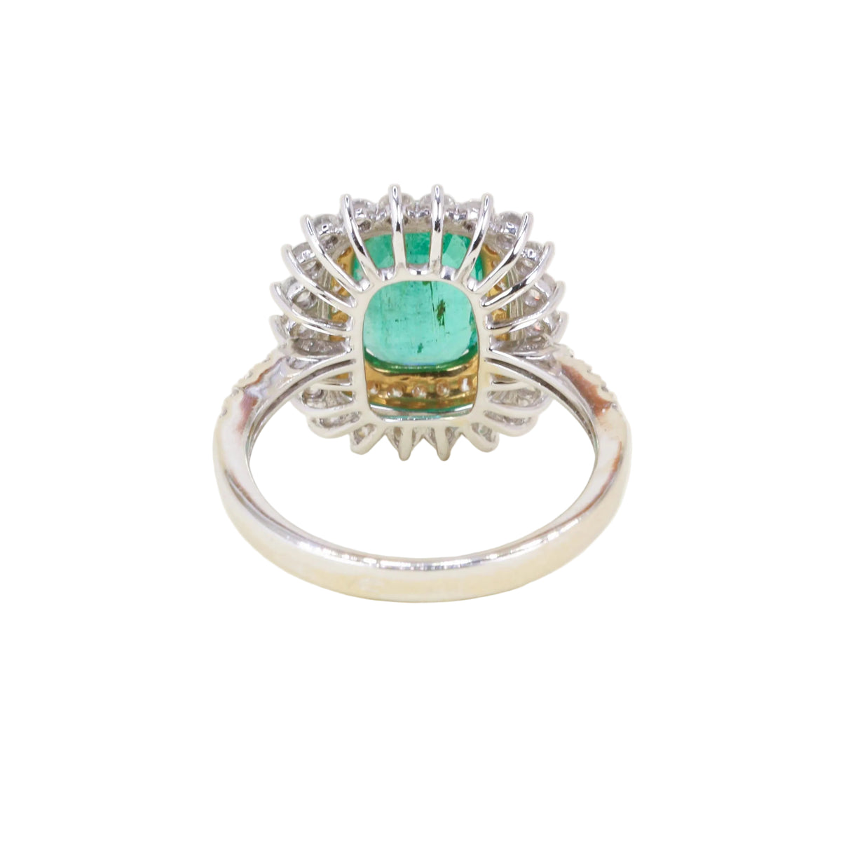 Entourage Ring in white gold, yellow gold, Emerald, and Diamonds