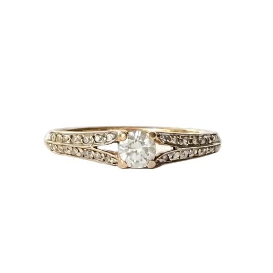Yellow Gold Solitaire Ring with Diamonds