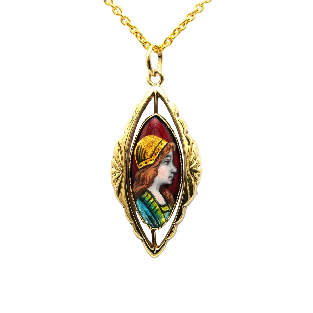 Yellow gold and enamel pendant