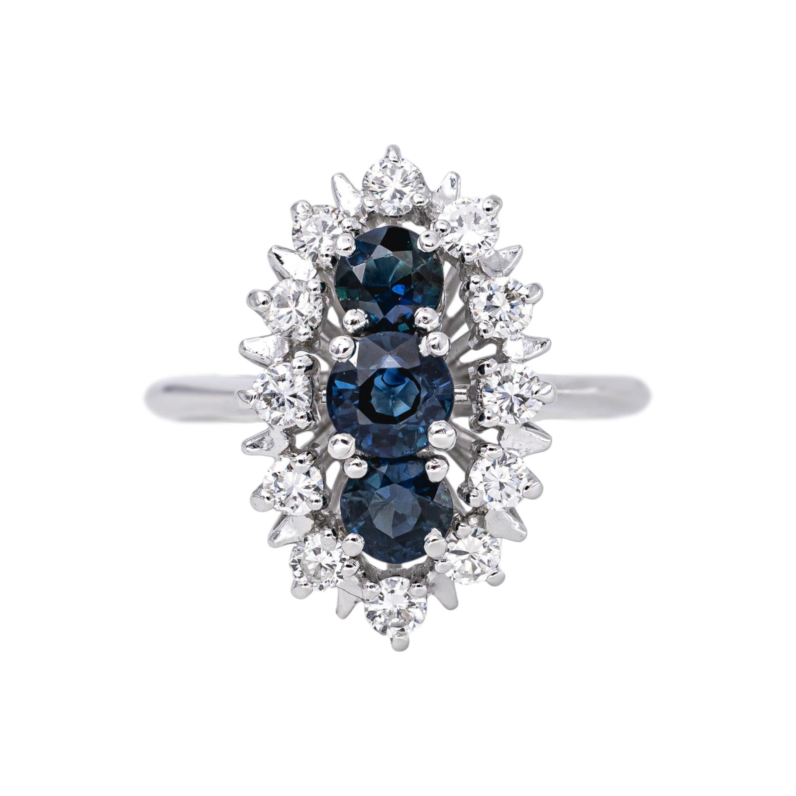 White Gold Marquise Ring with Sapphire