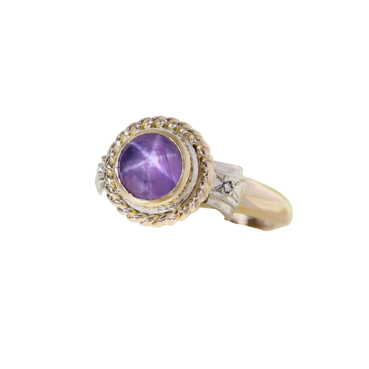 Rose gold ring with sapphire and diamonds