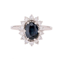 Marguerite Ring in White Gold, Sapphire, and Diamonds