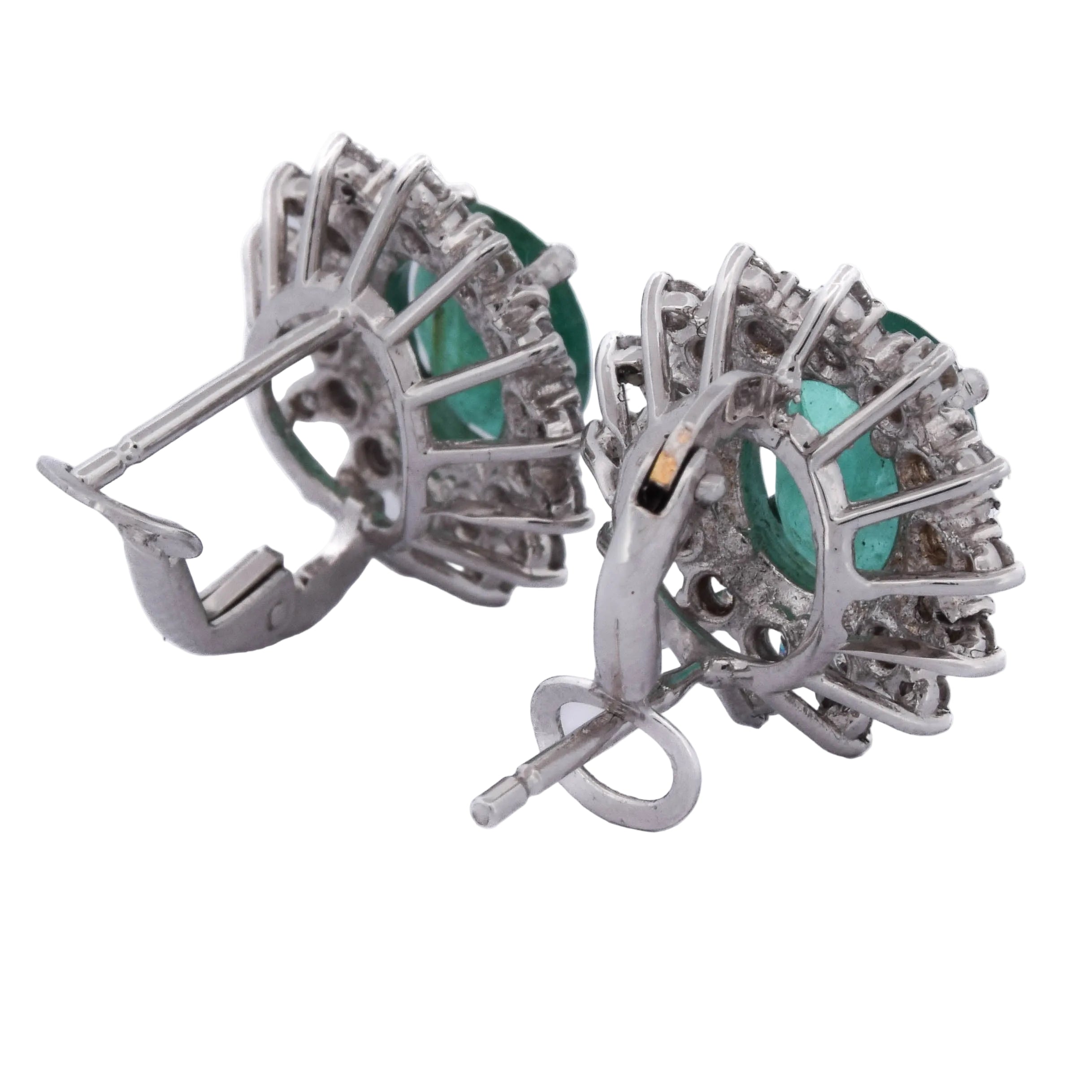 White Gold Clip-On Earrings with Emeralds and Diamonds