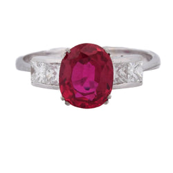 Trilogy Ring in White Gold, Rubies, and Diamonds