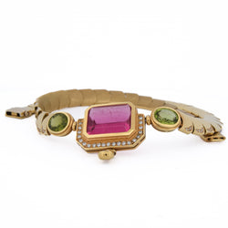 MANCADORI necklace in yellow gold, Tourmaline, Peridot, and Diamonds