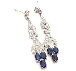 Platinum Drop Earrings with Sapphires and Diamonds