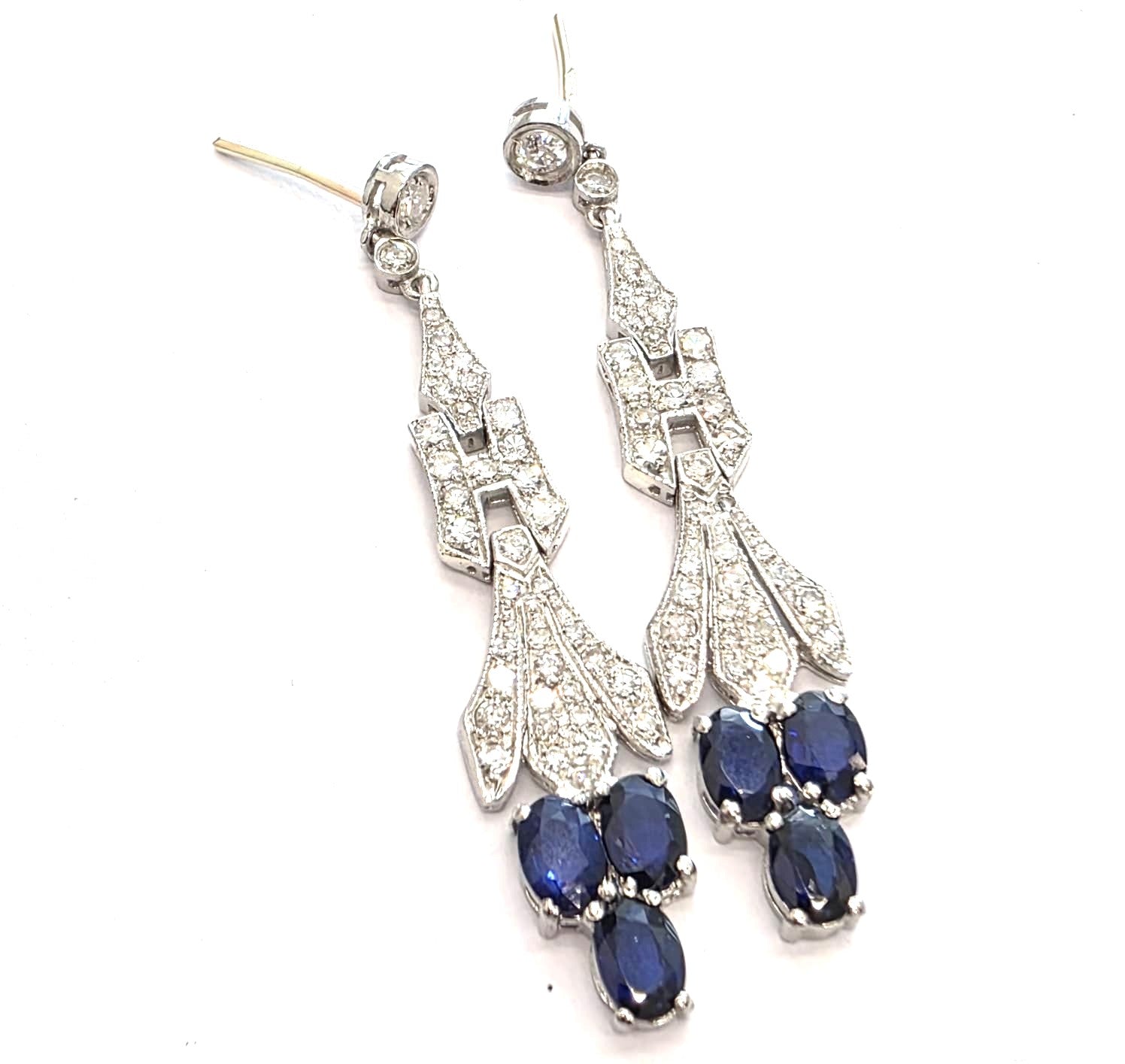 Platinum Drop Earrings with Sapphires and Diamonds