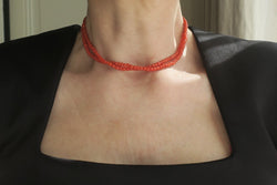 Double-strand choker necklace made of Mediterranean coral and rose gold