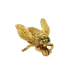 Yellow gold and emerald brooch pin