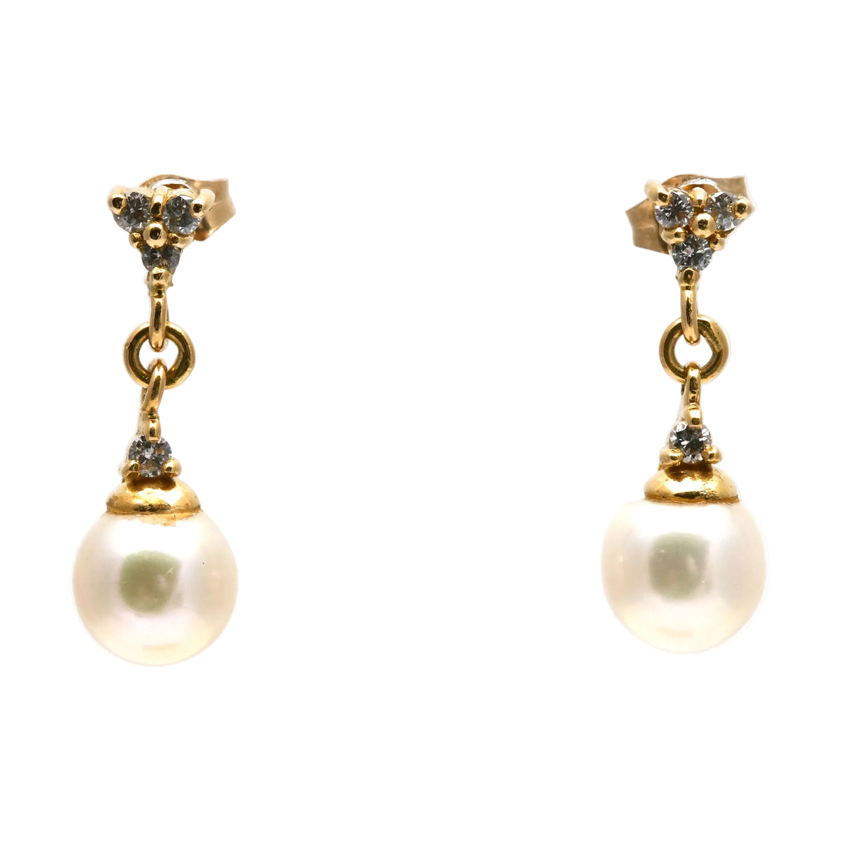 Yellow Gold Drop Earrings with Pearls and Diamonds