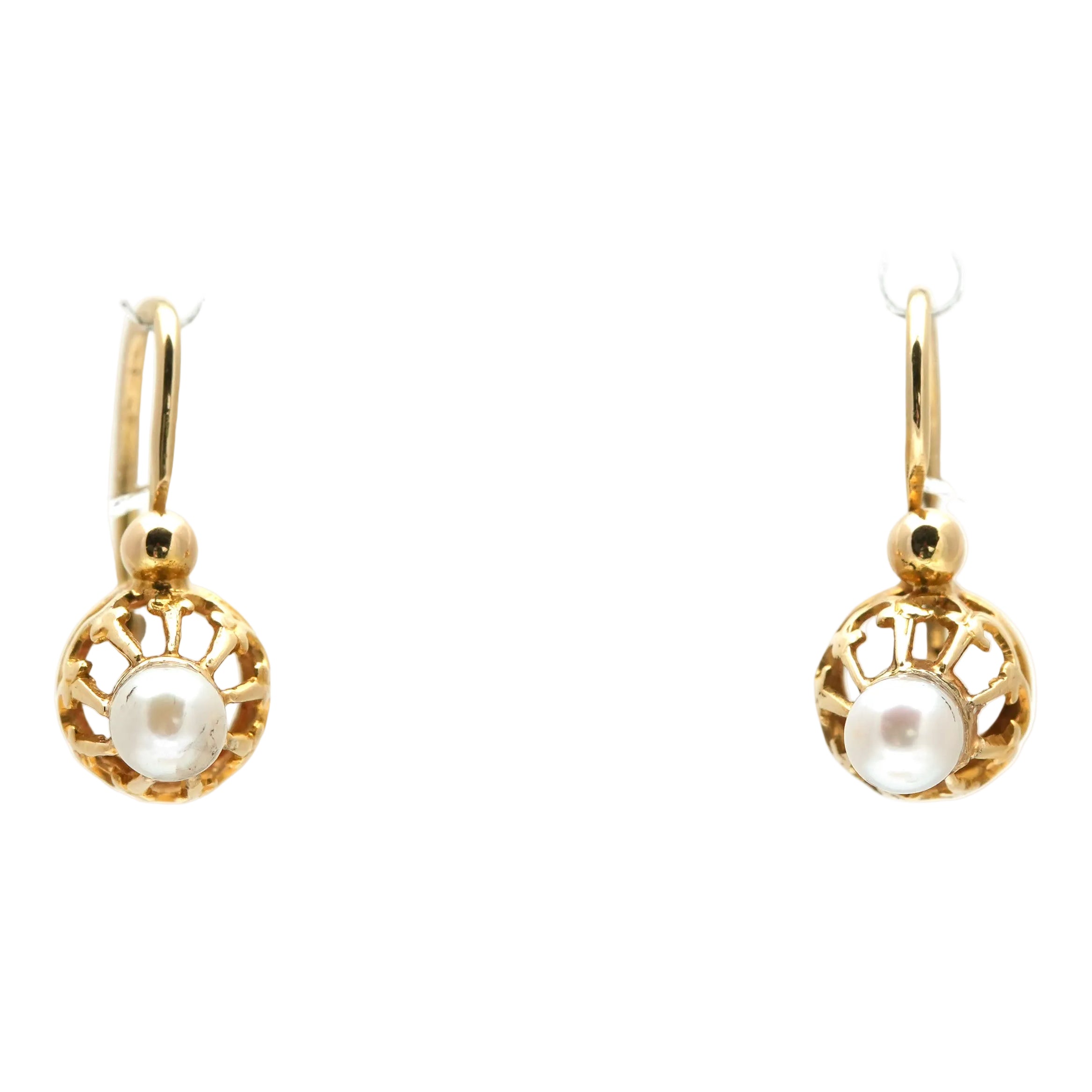 Yellow Gold and Pearl Lever-back Earrings