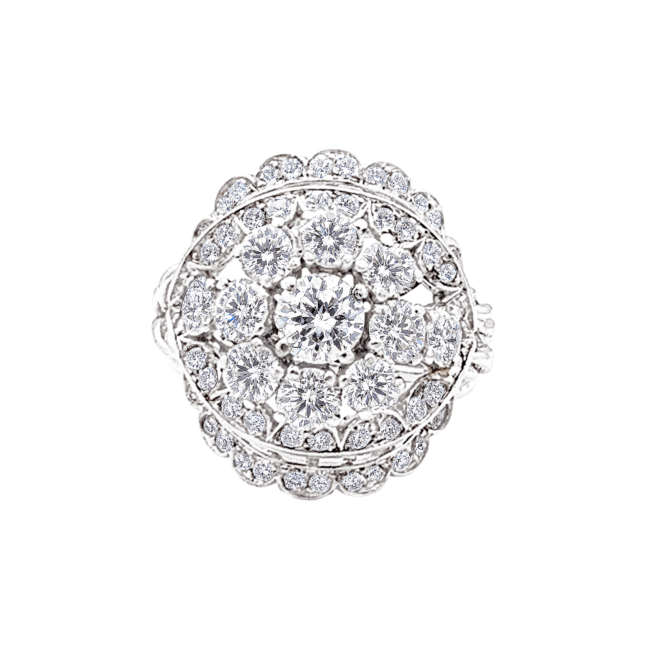 Bague fleur vintage en platine et diamants.