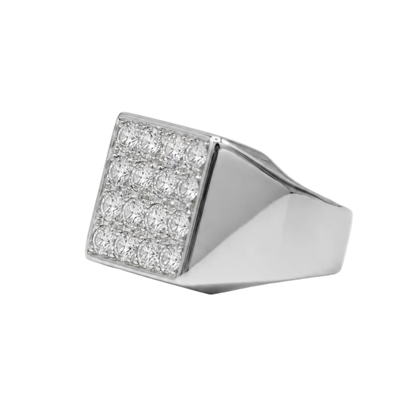 White Gold Signet Ring with Diamonds