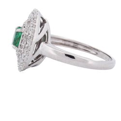 "Entourage" Ring in White Gold, Emerald, and Diamonds