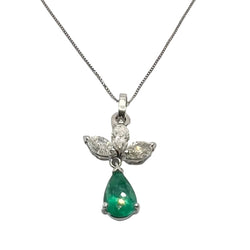 White gold, emerald, and diamond pendant
