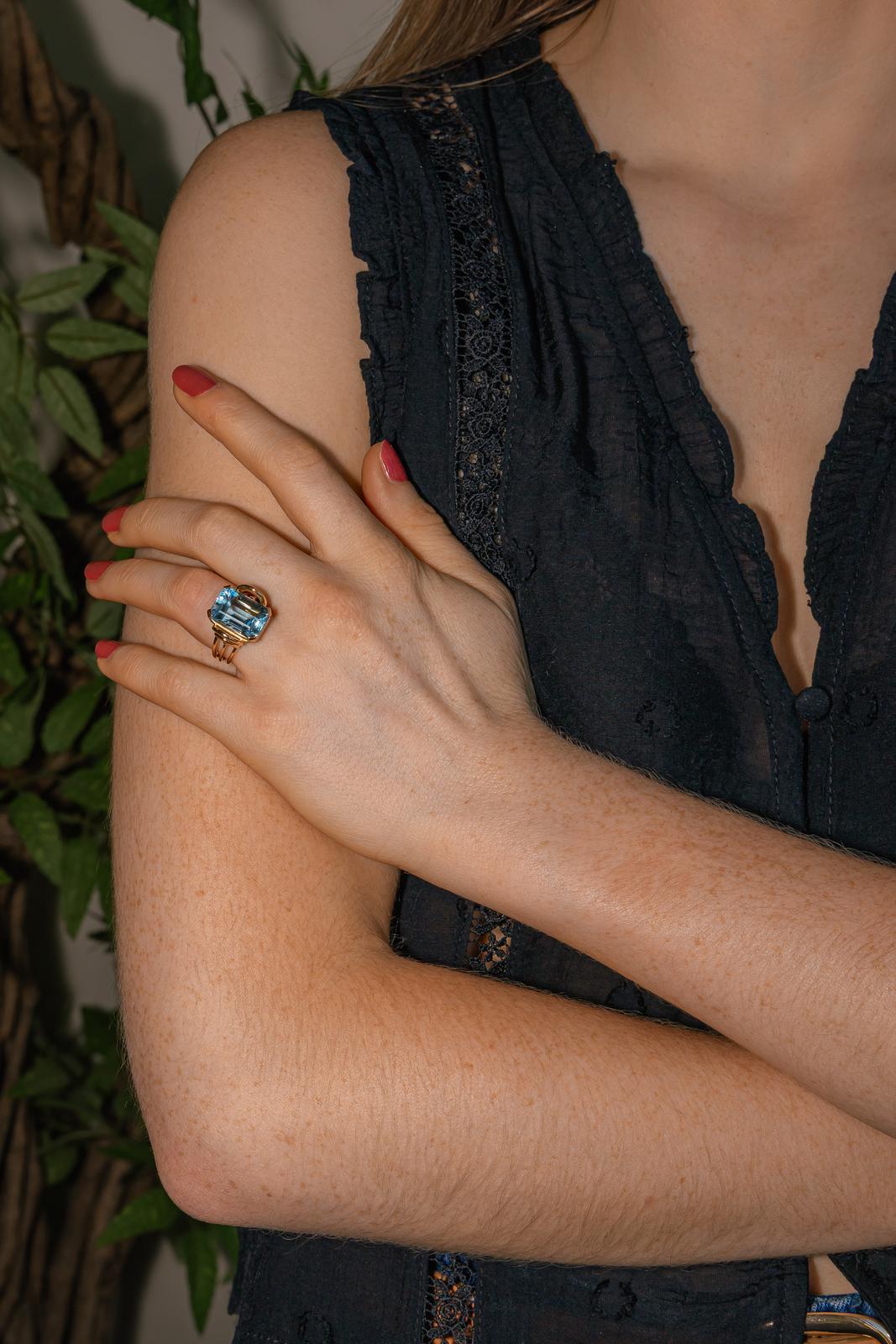 Bague Cocktail Or jaune Aigue-marine