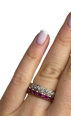 REMOVABLE 18K Gold Ring with Diamonds, Rubies, and Sapphires (Size 51)