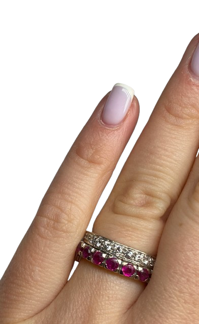 REMOVABLE 18K Gold Ring with Diamonds, Rubies, and Sapphires (Size 51)