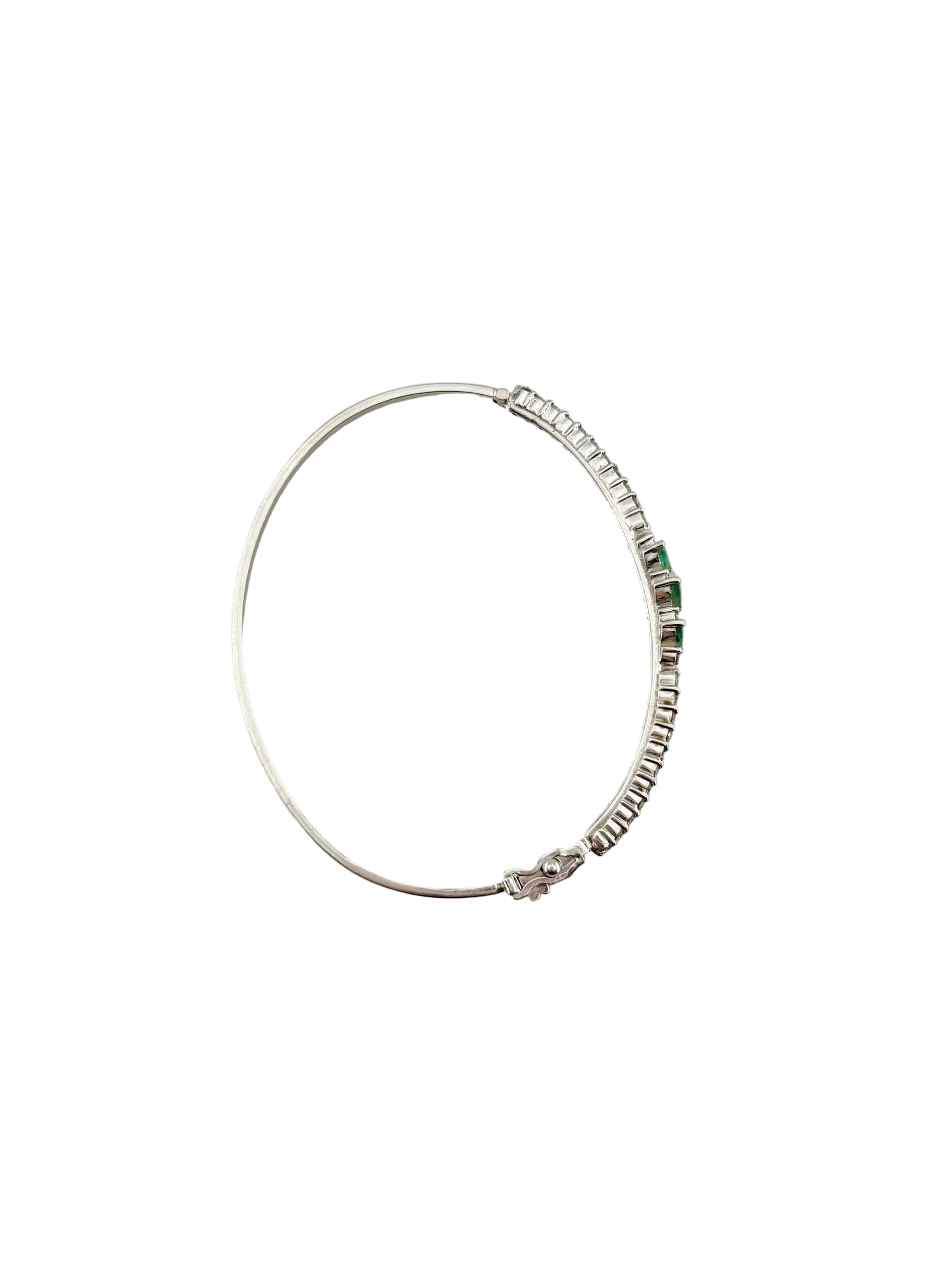 White Gold Bangle Bracelet with Emeralds and Diamonds