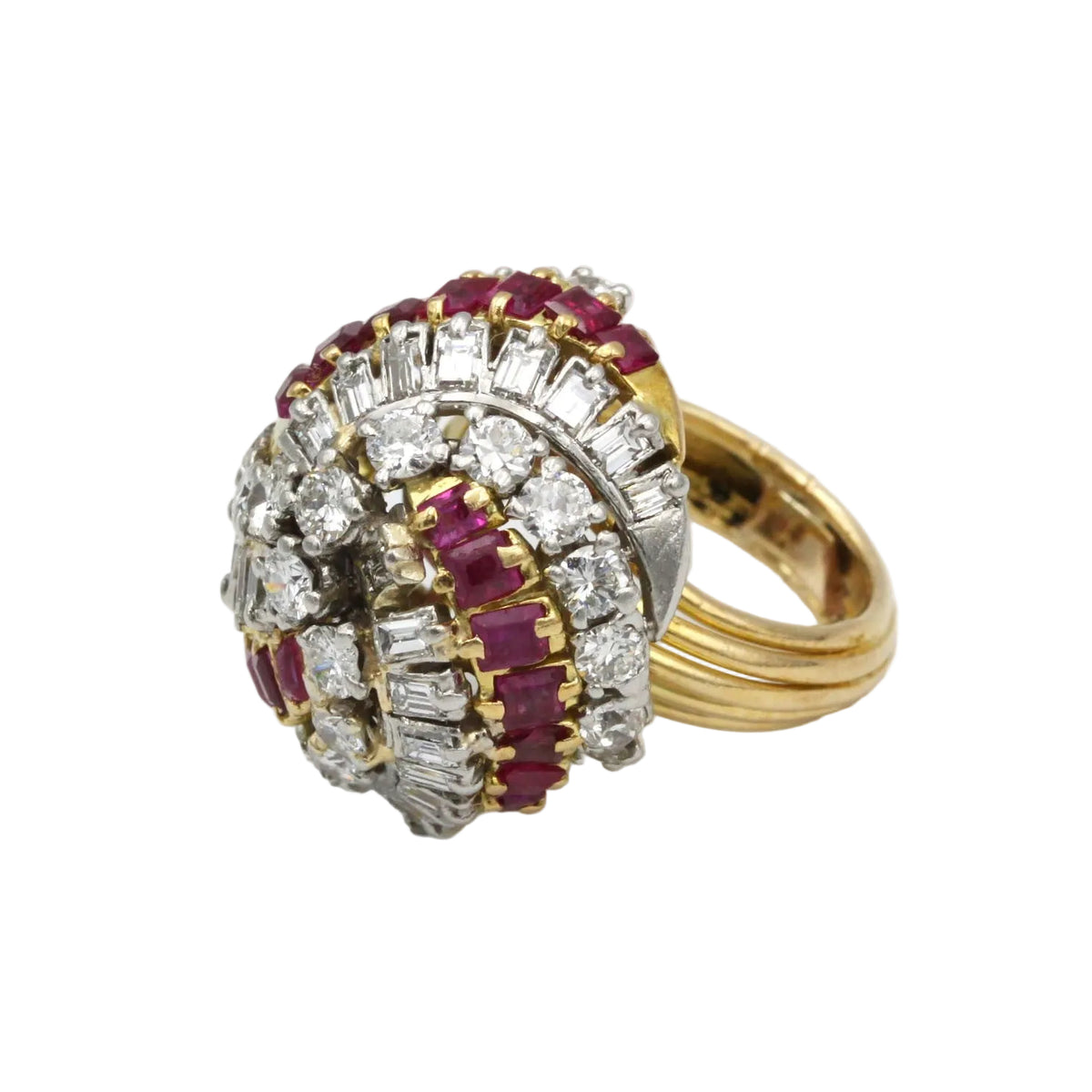 "Dôme" Ring in yellow gold, platinum, rubies, and diamonds