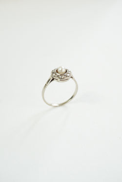 Gold Target Ring with Diamonds and a Pearl