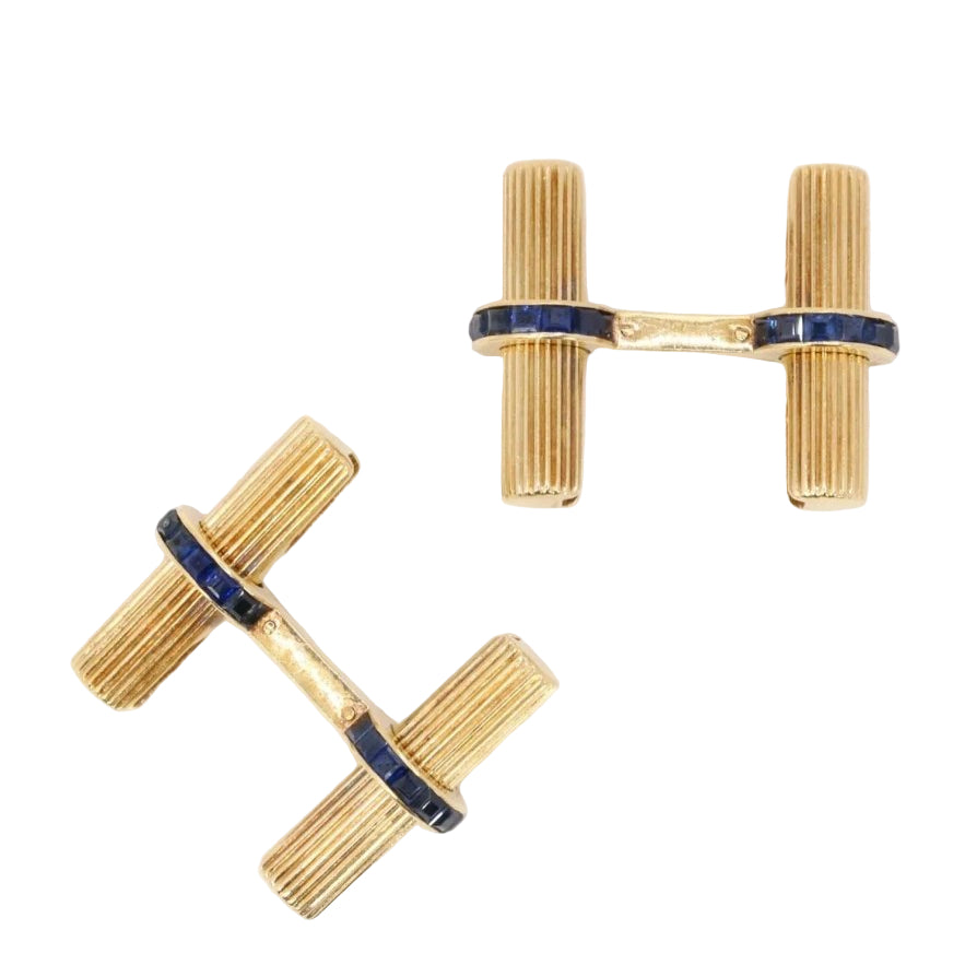 CARTIER Boutons de manchette or jaune saphirs calibrés - Castafiore