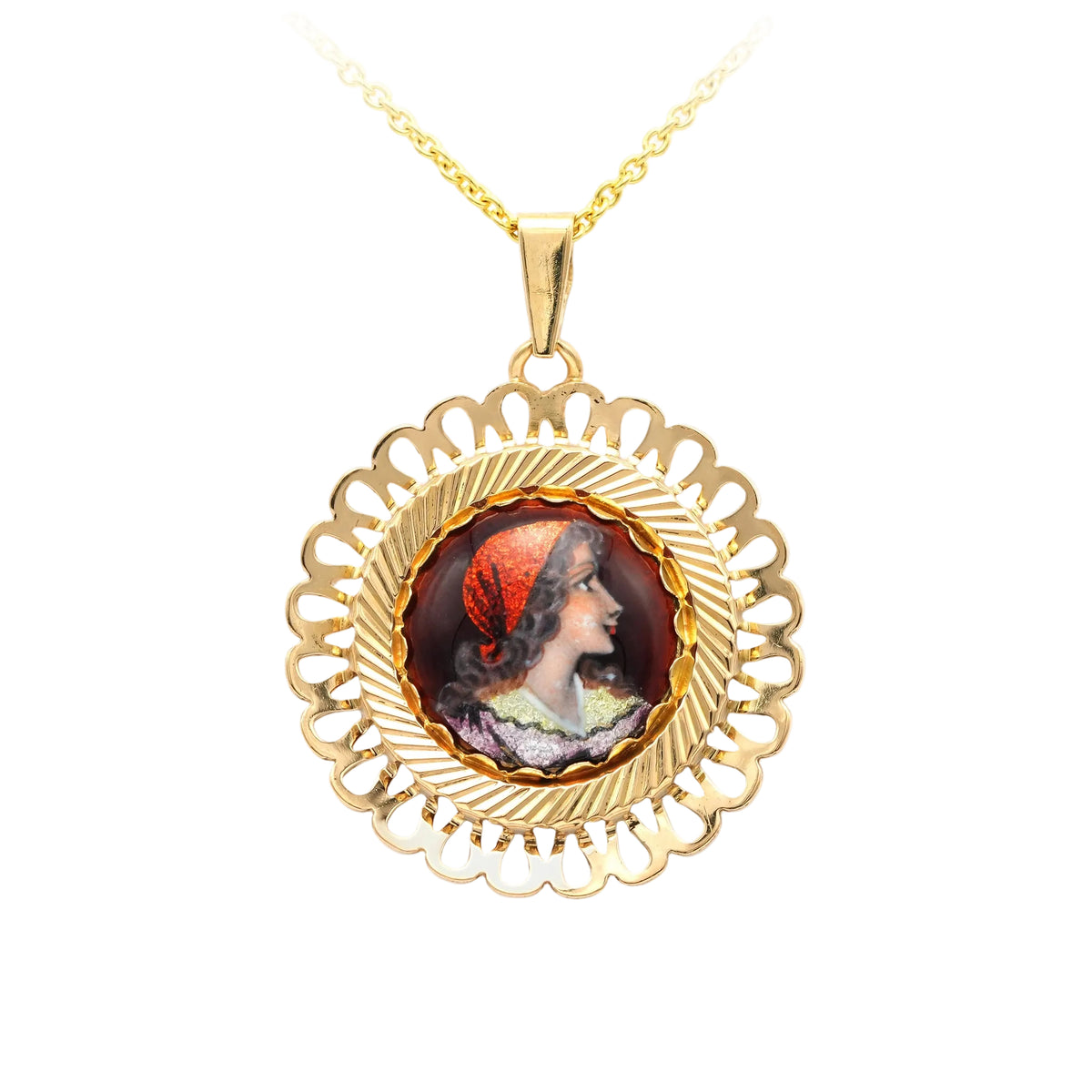 Yellow gold and Enamel pendant