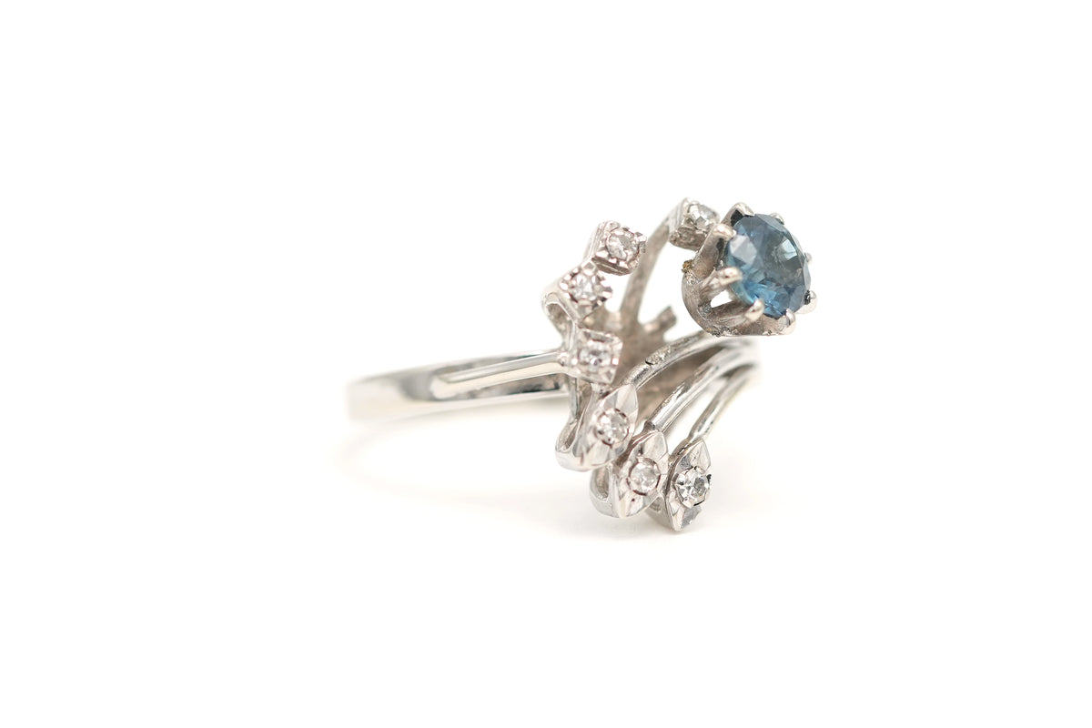 Cocktail Ring in White Gold, Sapphire, and Diamonds