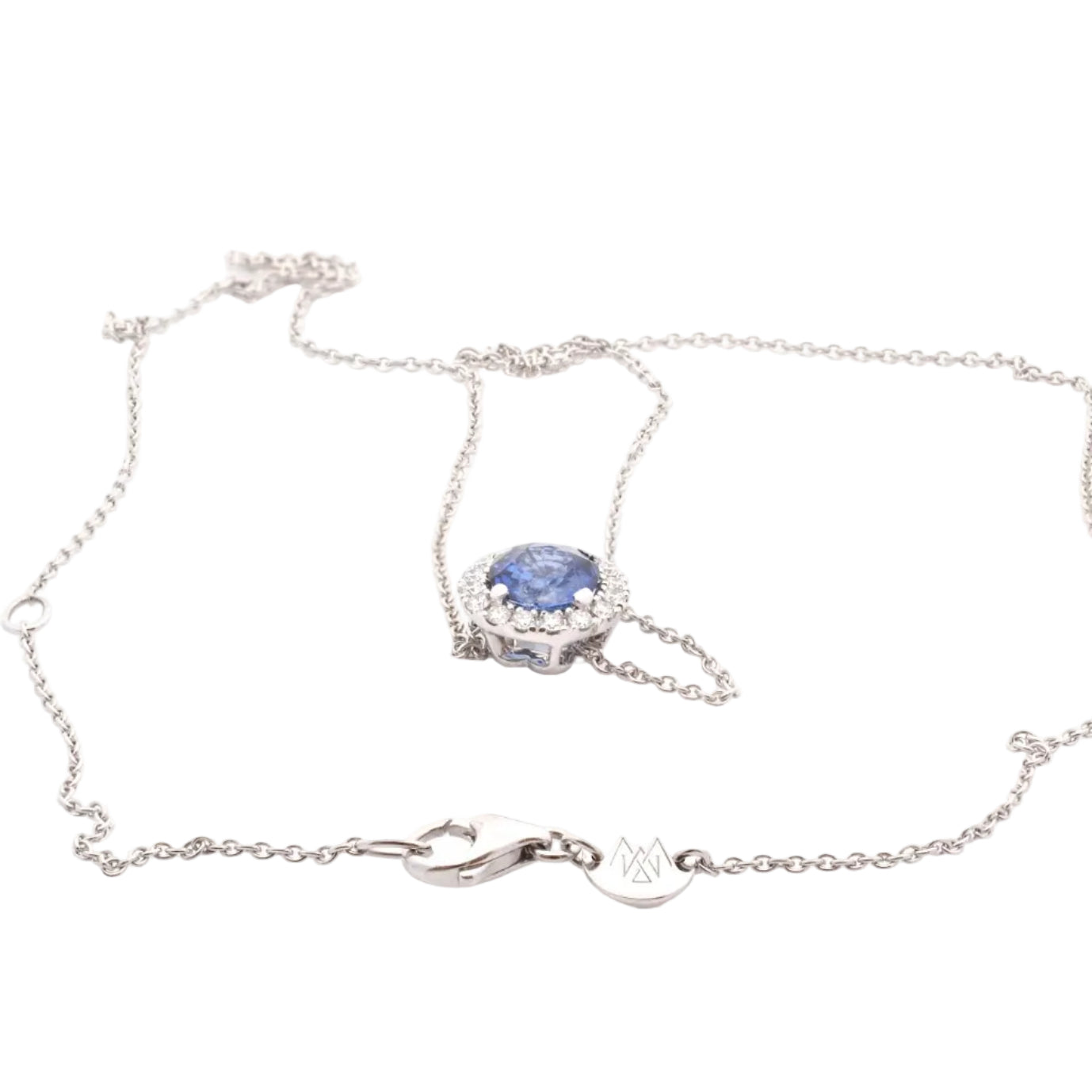 White Gold Necklace with Sapphire and Diamond Pendant