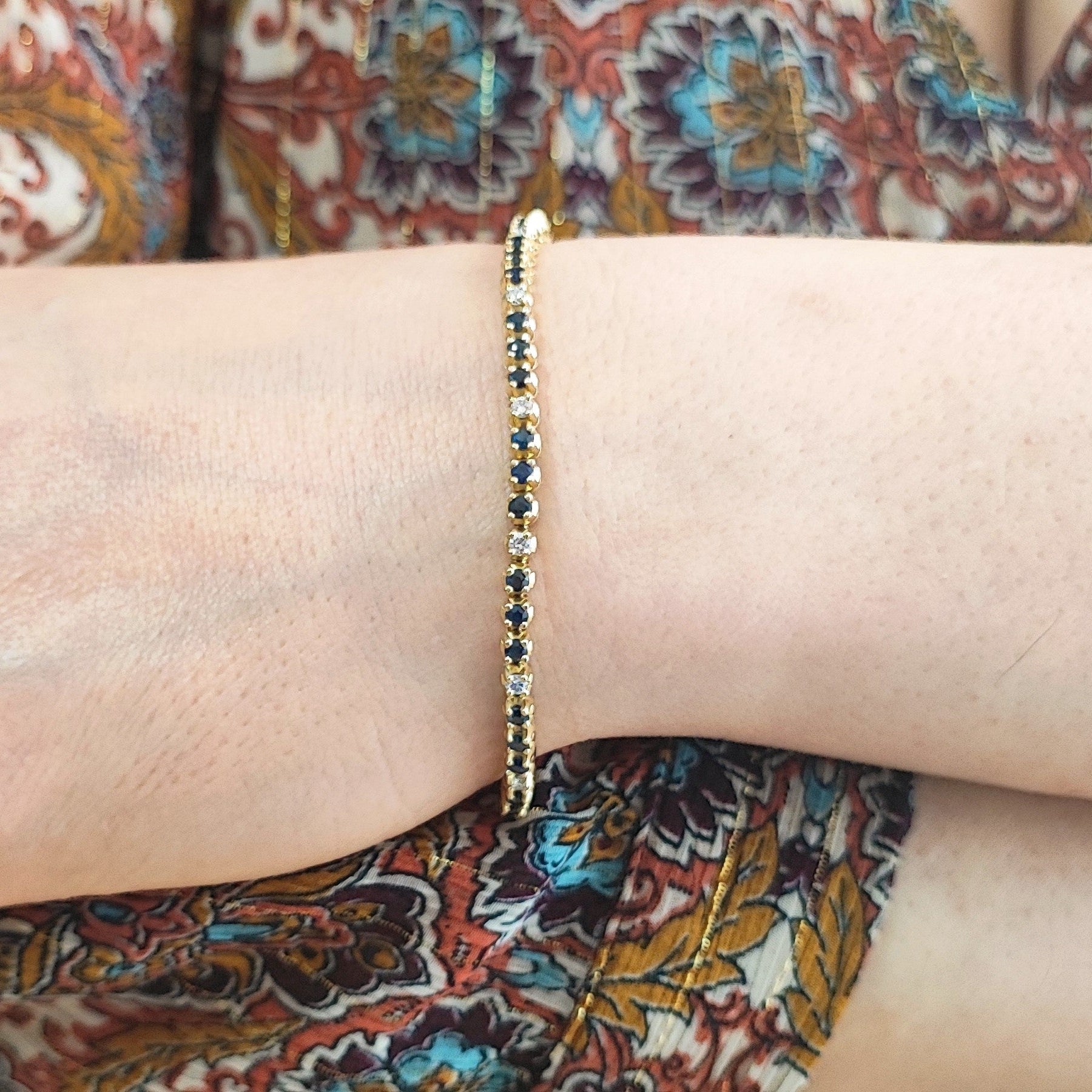 "Ligne" Bracelet in Yellow Gold, Sapphires, and Diamonds