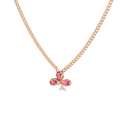 Rose Gold Necklace with Pendant, Pearl, Ruby, and Diamond