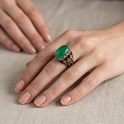 Cocktail Ring in Yellow Gold, Enamel, Emerald, and Diamonds