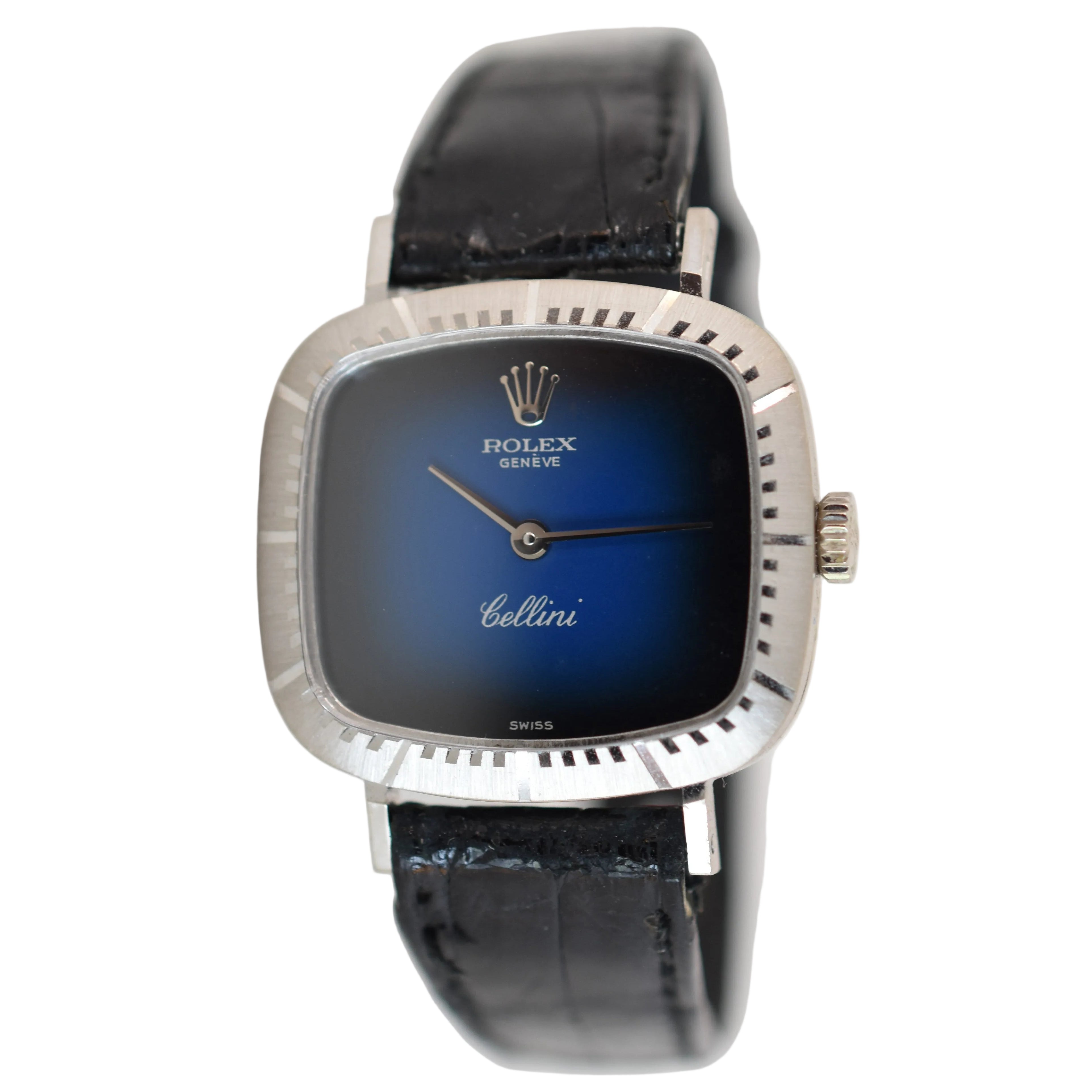 Montre ROLEX Cellini Zephir en or blanc, acier, cuir et rubis