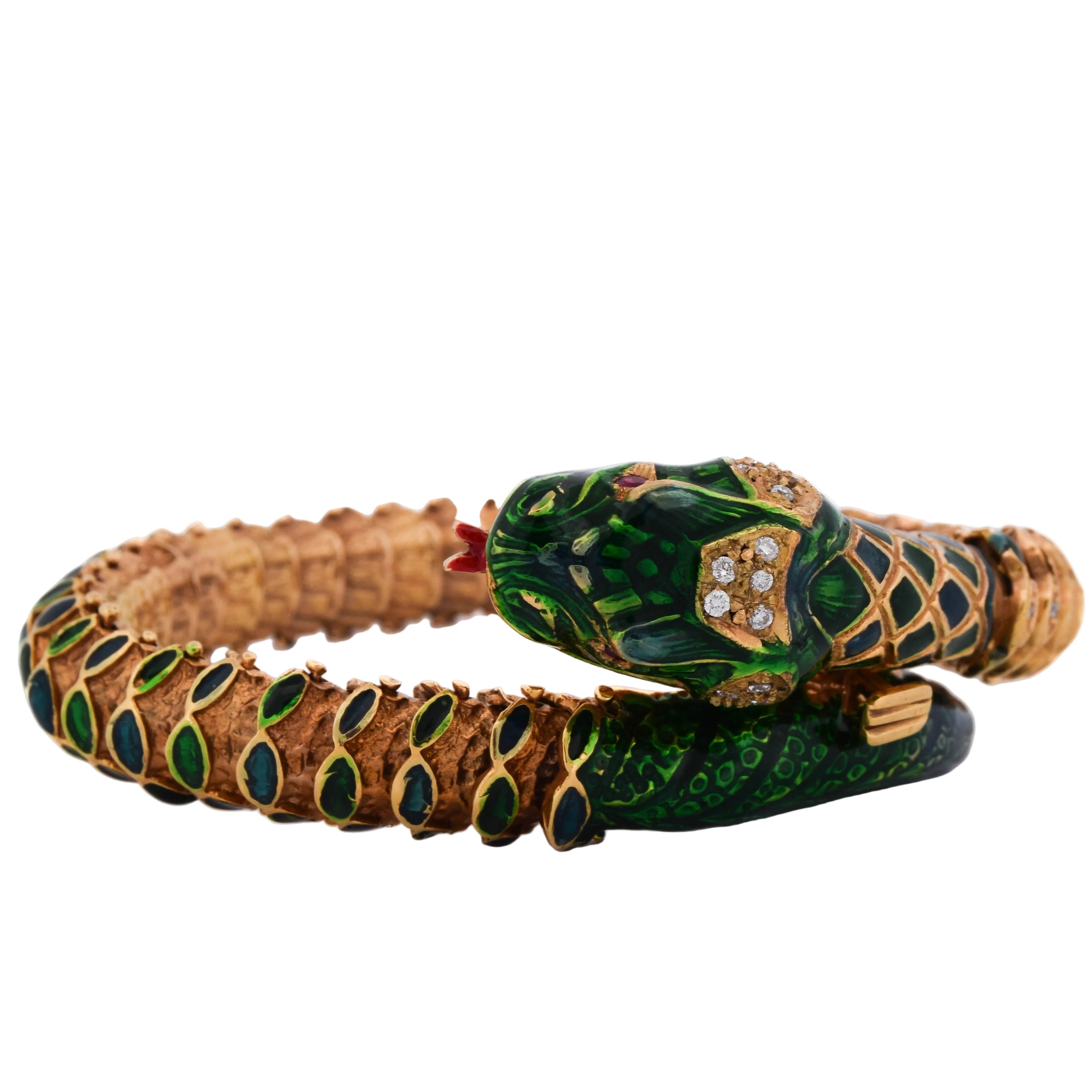 Yellow gold bracelet with Enamel, rubies, and diamonds